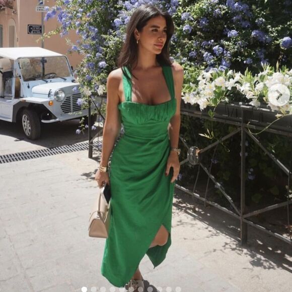 Zara Linen Blend Draped Green Dress New - Picture 2 of 10